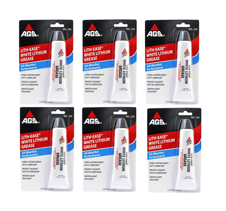 AGS #WL-1H Lith-Ease White Lithium Grease 1.25 oz each ~ 6-Pack ~ 7.5 oz Total