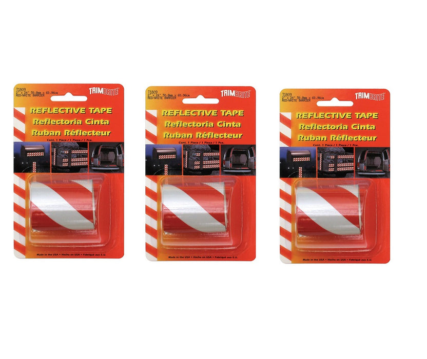 Trim Brite #T1809 2" X 24" Red/White Striped Reflective Tape ~ 3-Pack