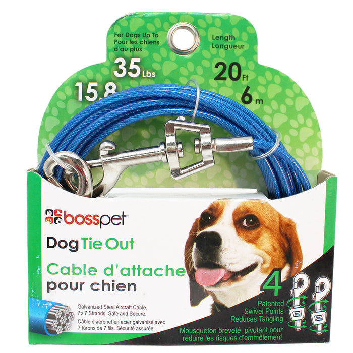 Bosspet #Q232000099 Blue/Silver Vinyl Coated Cable Medium Dog Tie Out
