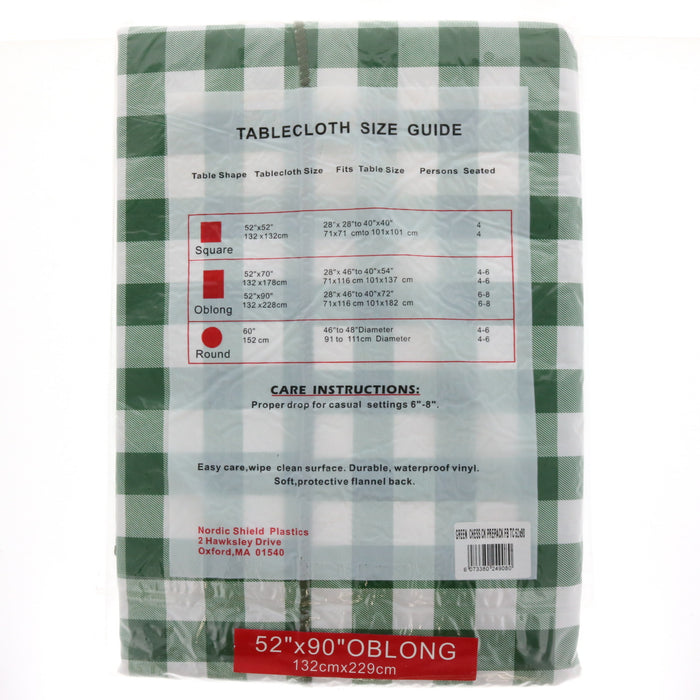 Nordic Shield Vinyl Brand Extra Heavy Weight Flannel Back Tablecloth Green 52"x90" Oblong ~ 2-Pack