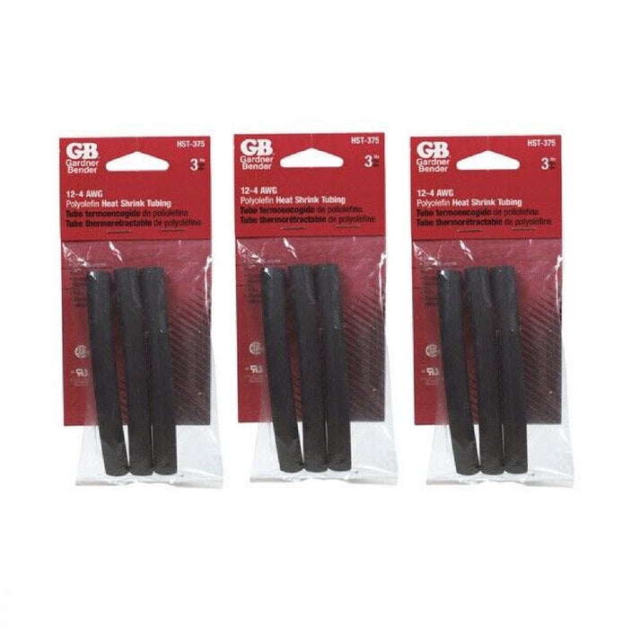 Gardner Bender #HST-375 3/8 in. D Heat Shrink Tubing Black 3-Pack ~ 9 Tubing Total