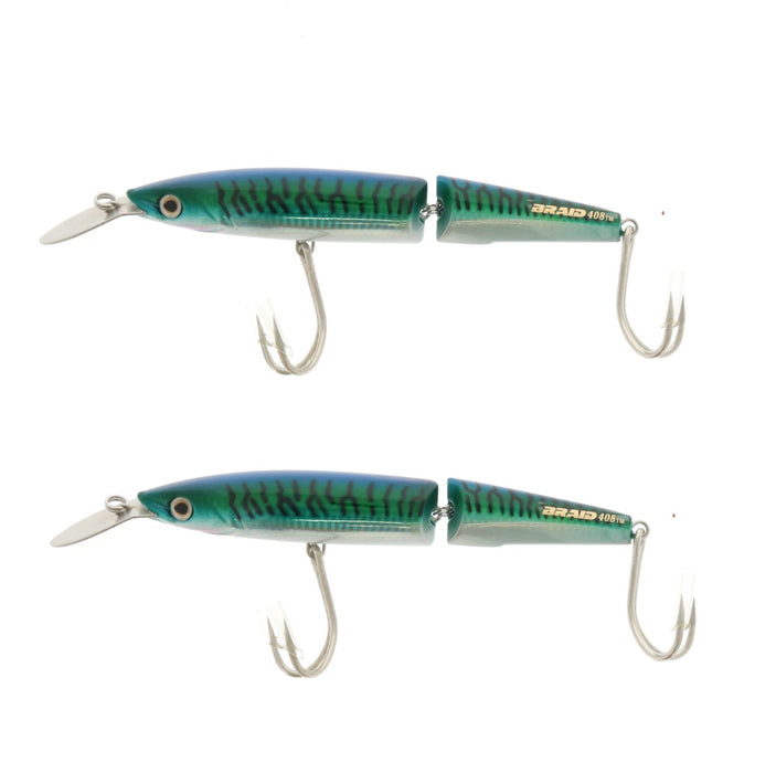 Braid #408-10 9.5" Tantrum Magnum & Jointed Plug Trolling Casting Lure Bait Green Mackerel ~ 2-Pack