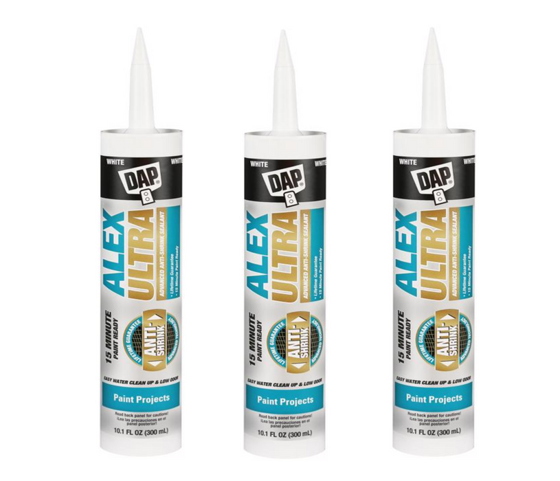 DAP Alex Ultra White Elastomeric Acrylic Latex All Purpose Waterproof Sealant 10.1 oz ~ 3-Pack