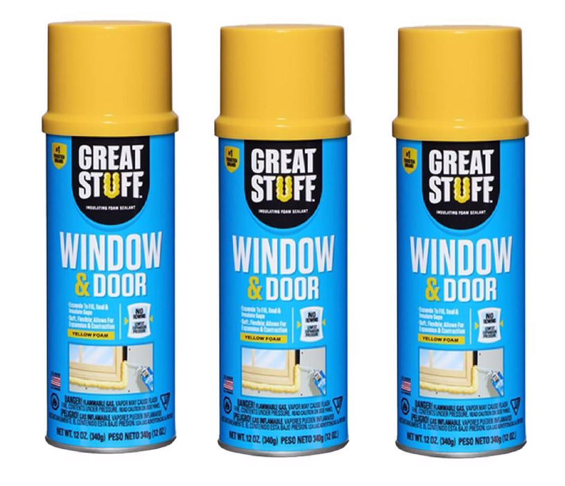 Great Stuff #175437 Window & Door Yellow Polyurethane Insulating Foam Sealant 12 oz ~ 3-Pack