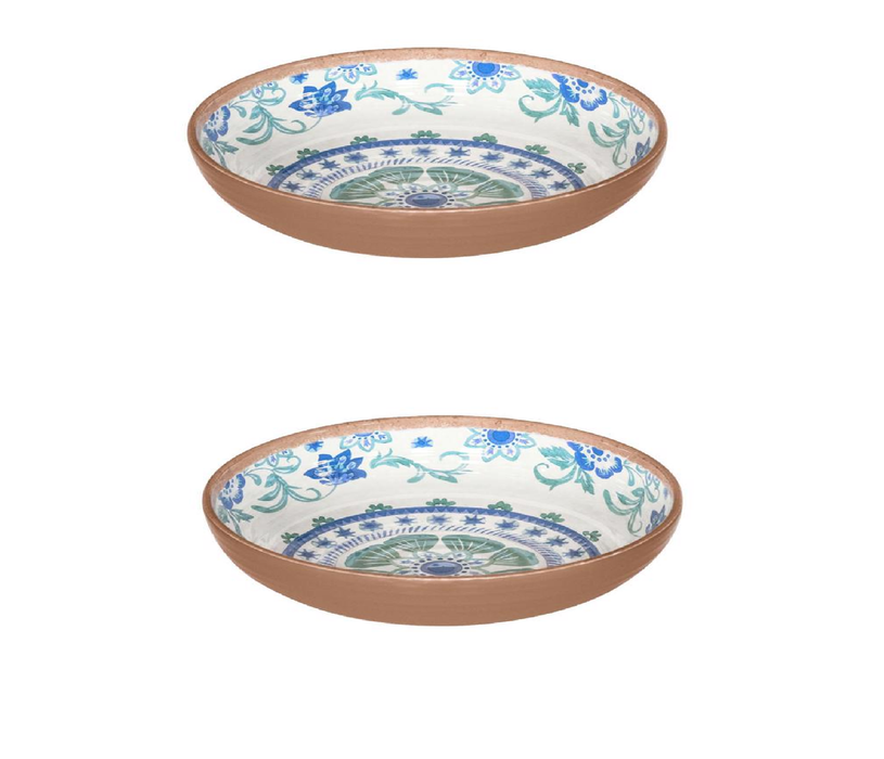 Tarhong Rio Turquoise 43.4 oz Multicolored Melamine Artisan Low Bowl ~ 2-Pack