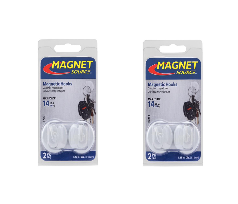 Magnet Source #07291 1.4 in. L X 1.25 in. W White Magnetic Hooks 14 lb. pull 2 pk ~ 2-Pack ~ 4 Total