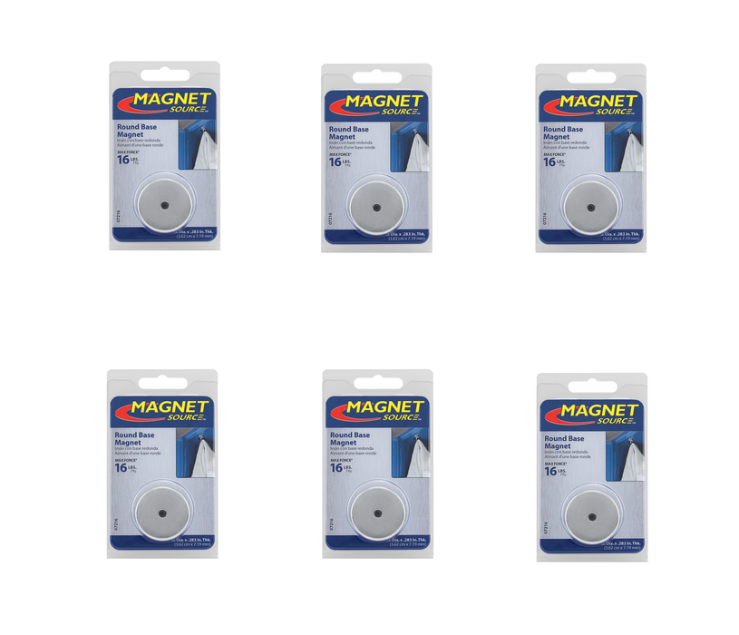 Magnet Source #07216 .283 in. L X 1.42 in. W Silver Round Base Magnet 16 lb. pull ~ 6-Pack