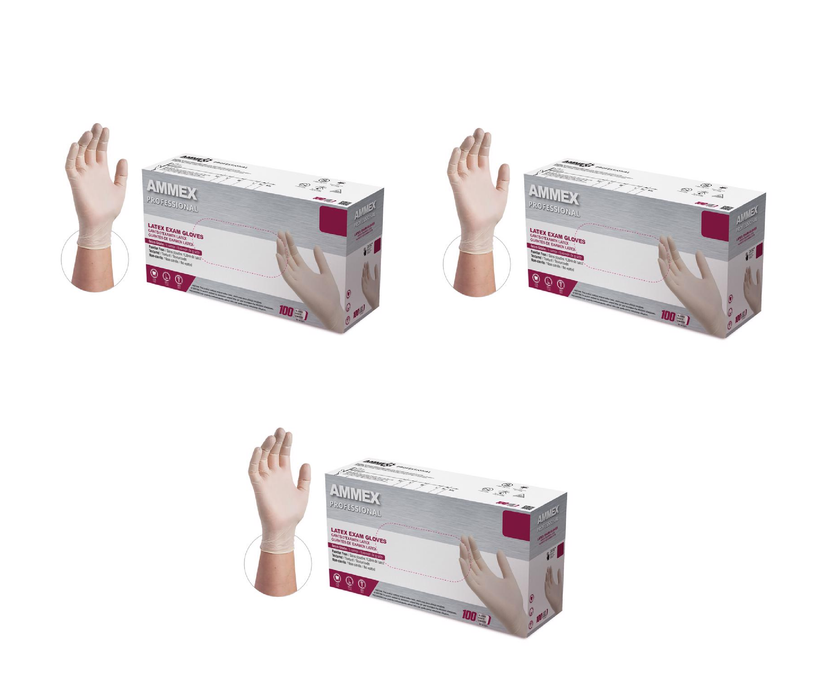 AMMEX #GPPFT46100 Professional Latex Disposable Gloves Large Ivory Powder Free 100 pk ~ 3-Pack