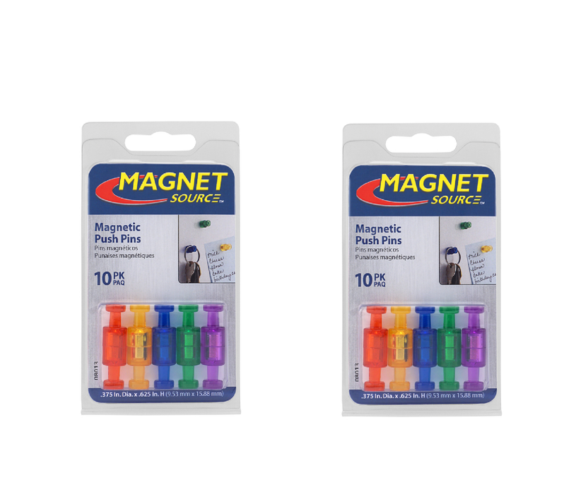 Magnet Source #08013 .625 in. L X .375 in. W Assorted Magnetic Push Pins 10 pc ~ 2-Pack ~ 10 Total