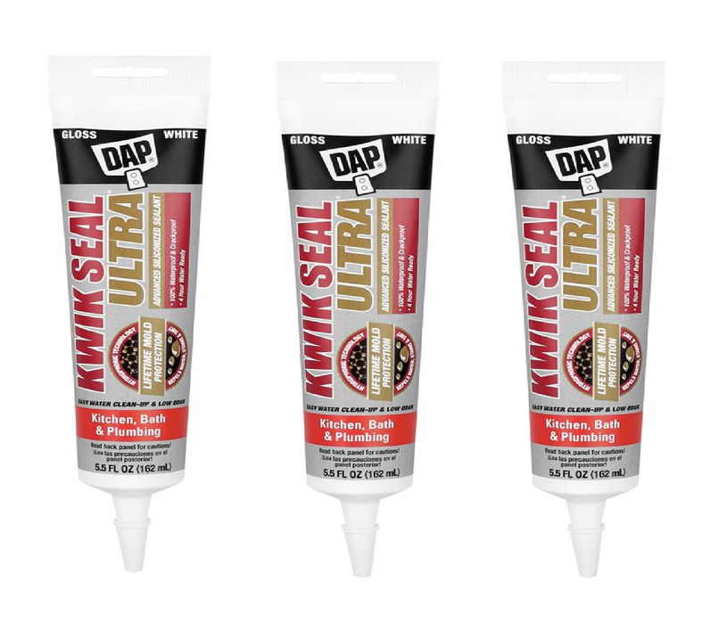 DAP #7079818914 Kwik Seal Ultra White Siliconized Acrylic Kitchen and Bath Sealant 5.5 oz ~ 3-Pack