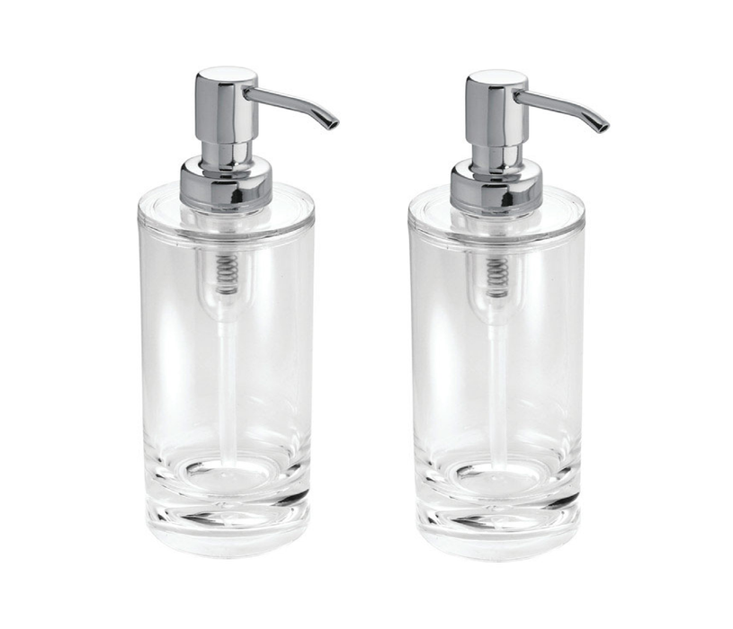 iDesign #55220 Eva Chrome Clear/Silver Acrylic Soap Pump ~ 2-Pack