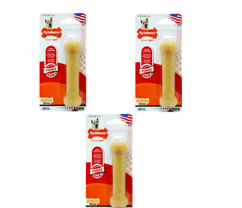 Nylabone #NR102P Dura Chew Brown Nylon Bone Chew Dog Toy Regular ~ 3-Pack