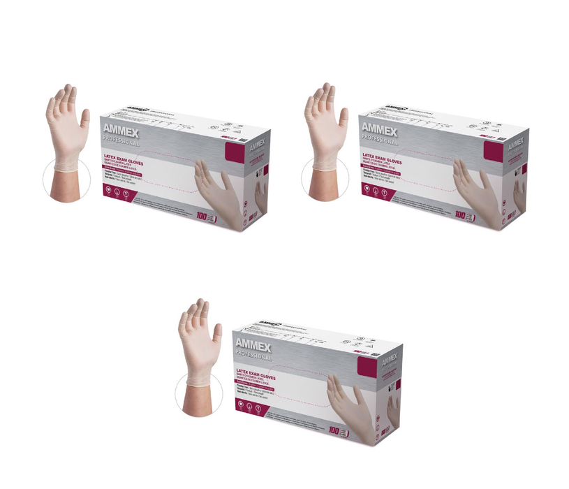 AMMEX #GPPFT42100 Professional Latex Disposable Gloves Small Ivory Powder Free 100 pk ~ 3-Pack