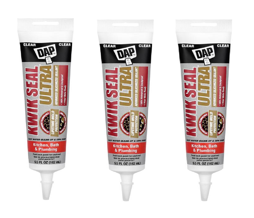 DAP #7079818915 Kwik Seal Ultra Clear Siliconized Acrylic Kitchen and Bath Caulk Sealant 5.5 oz ~ 3-Pack