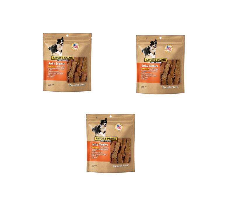 Savory Prime #374 Natural Chicken Grain Free Jerky Tenders For Dogs 16 oz ~ 3-Pack