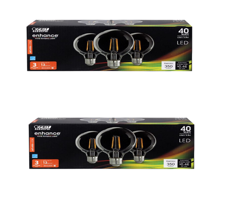 Feit Electric #G2540927CAFL3RP Enhance G25 E26 (Medium) Filament LED Bulb Soft White 40 Watt Equivalence 3 pk ~ 2-Pack