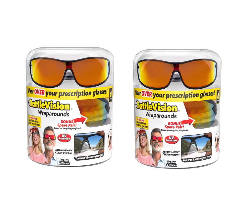 BattleVision #15961-4 Wrap Around Sunglasses 2 pk ~ 2-Pack ~ 4 Total
