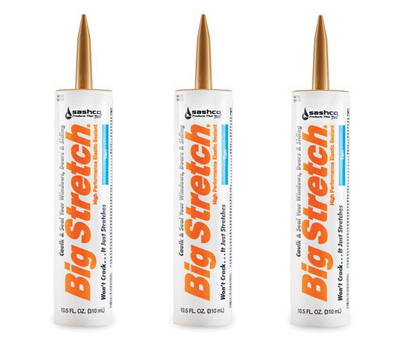 Sashco #10014 Big Stretch Tan Elastomeric Acrylic Latex Door/Siding/ Window Caulk 10.5 oz ~ 3-Pack