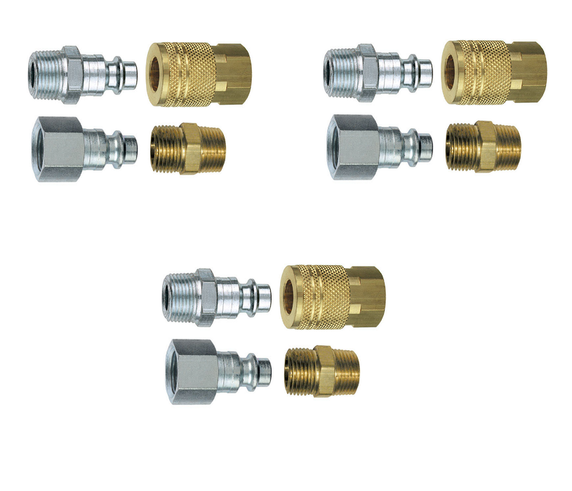 Tru-Flate Brass/Steel Air Coupler and Plug Set 1/4 in. Female 4 pc ~ 3-Pack ~ 12 Total