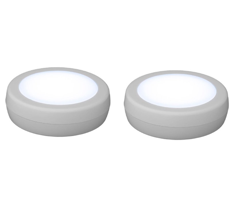 Amertac #BL-PCCT-W1 White Battery Powered LED Puck Light 1 pk ~ 2-Pack