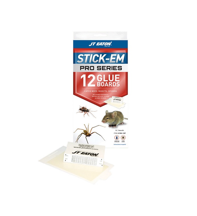 JT Eaton #198-12P Stick-Em Pro Series Glue Board Trap For Insects/Mice/Spiders ~ Box of 12 Boards