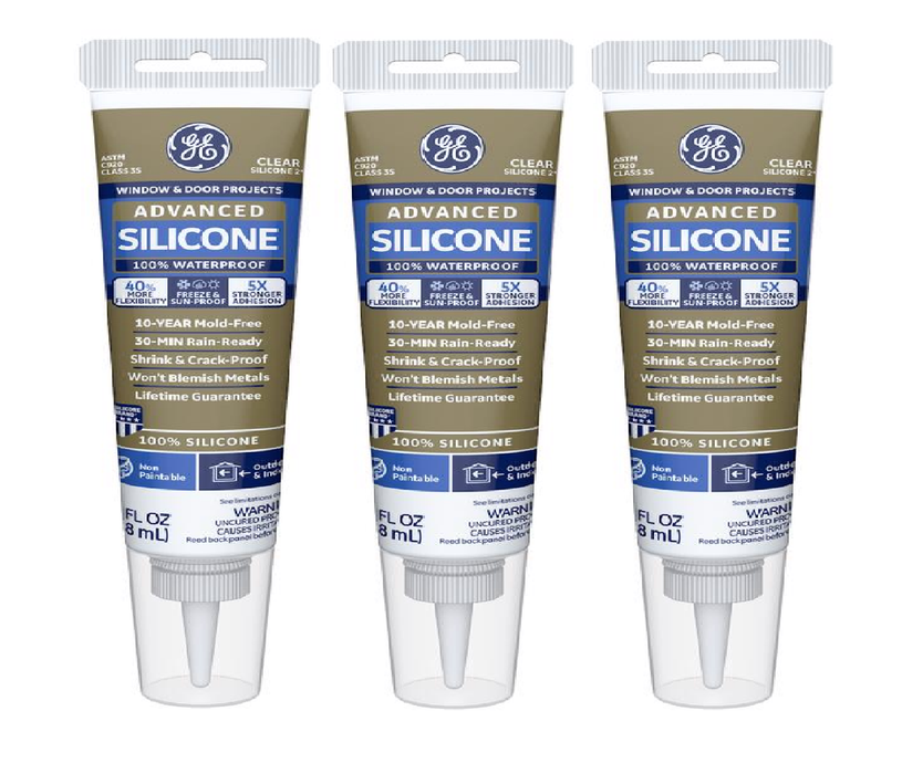 GE #2810435 Advanced Clear Silicone 2 Window and Door Sealant 2.8 oz ~ 3-Pack
