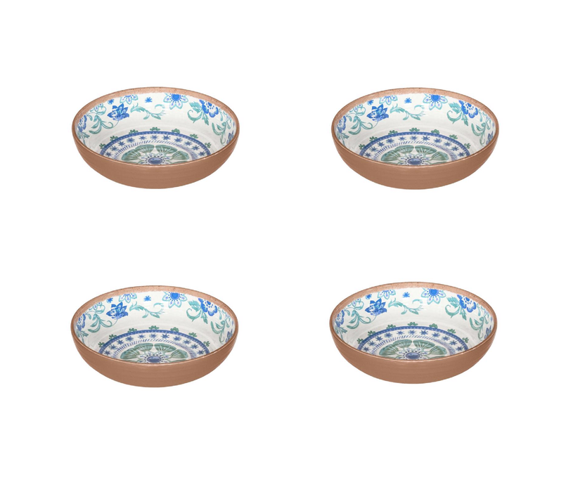 Tarhong Rio Turquoise 43.4 oz Multicolored Melamine Artisan Low Bowl ~ 4-Pack