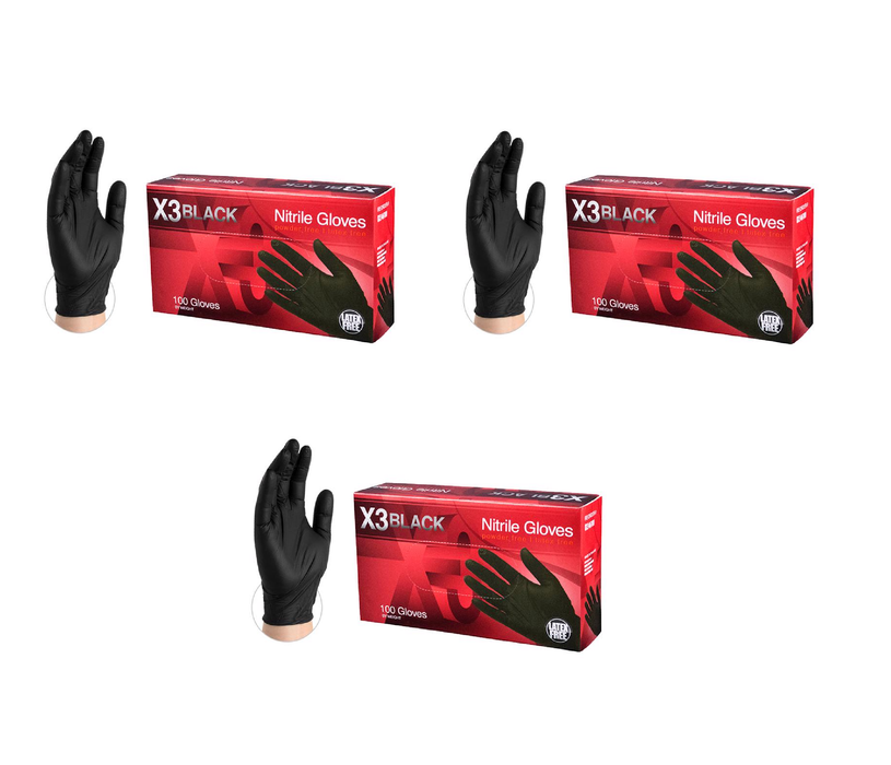 X3 #BX348100 Nitrile Disposable Gloves X-Large Black Powder Free 100 pk ~ 3-Pack