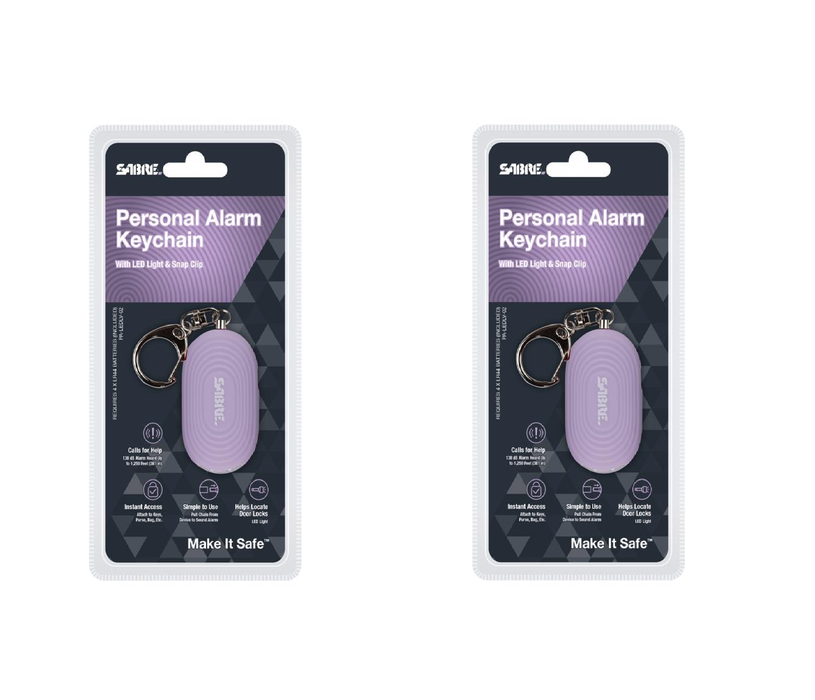 Sabre Lavender Plastic Personal Alarm w/LED & Snap Hook ~ 2-Pack