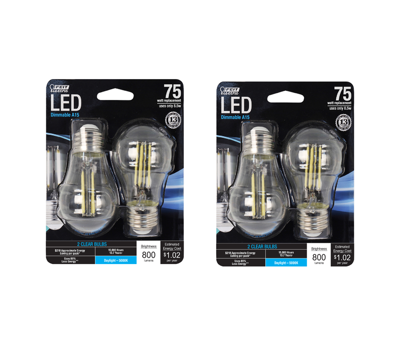 Feit Electric #BPA1575850FIL2 A15 E26 (Medium) LED Light Bulb Daylight 75 Watt Equivalence ~ 2-Pack