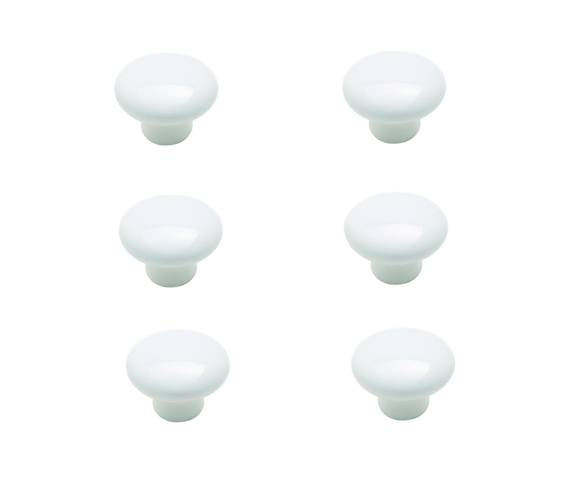 Amerock #232WHT Allison Round Cabinet Knob 1-1/4 in. D 15/16 in. Flat ~ 6-Pack