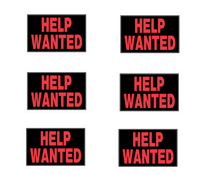 Hillman #839894 English Black Help Wanted Sign 8 in. H X 12 in. W ~ 6-Pack