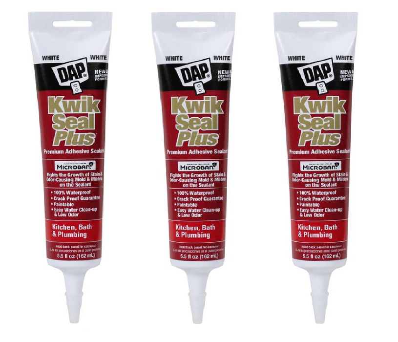 DAP #7079818526 Kwik Seal Plus White Siliconized Latex Kitchen and Bath Caulk 5.5 oz ~ 3-Pack