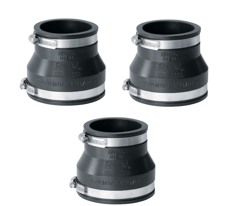 Fernco #P1056-43 Schedule 40 4 in. Hub X 3 in. D Hub PVC Flexible Coupling ~ 3-Pack