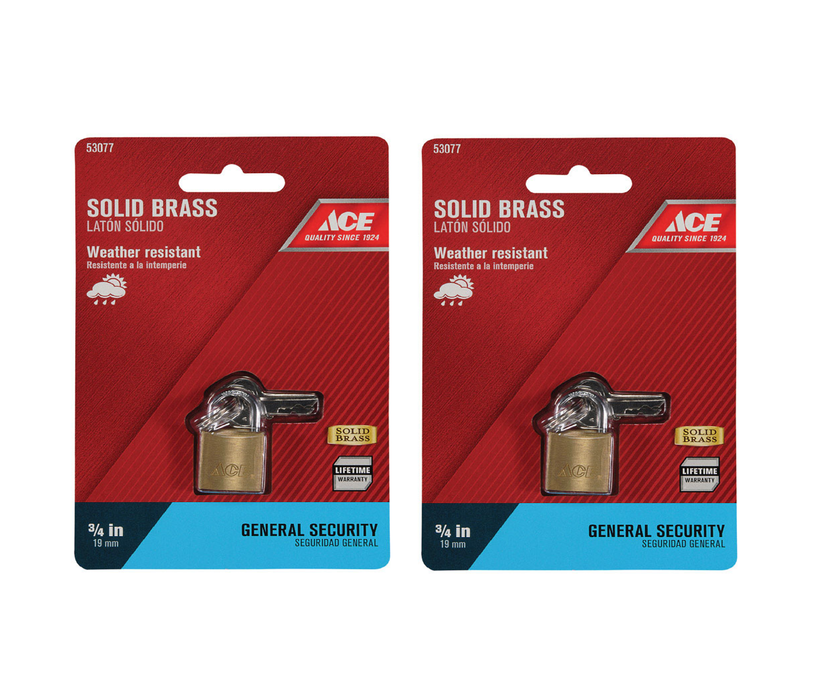 Ace #88/20 3/4 in. H X 3/4 in. W X 7/16 in. L Brass Double Locking Padlock ~ 2-Pack