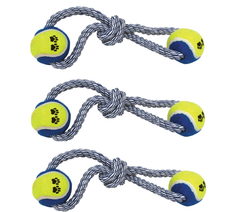 Boss Pet Digger's Multicolored Rubber Rope and Tug Dog Figure Tennis Ball Tug Toys Large ~ 3-Pack