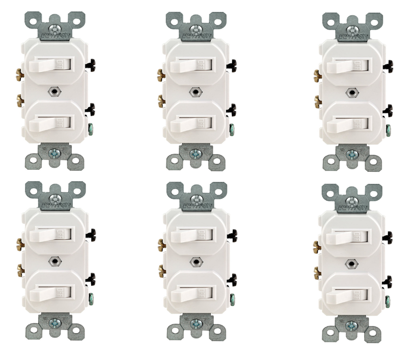 Leviton #05224-2WS 15 amps Single Pole Toggle Switch White ~ 6-Pack