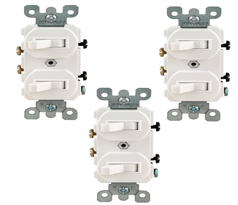 Leviton #05224-2WS 15 amps Single Pole Toggle Switch White ~ 3-Pack