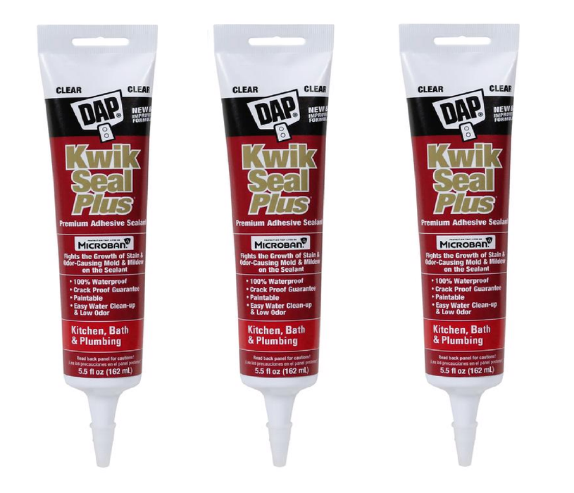 DAP #7079818546 Kwik Seal Plus Clear Siliconized Latex Kitchen and Bath Adhesive Caulk 5.5 oz ~ 3-Pack