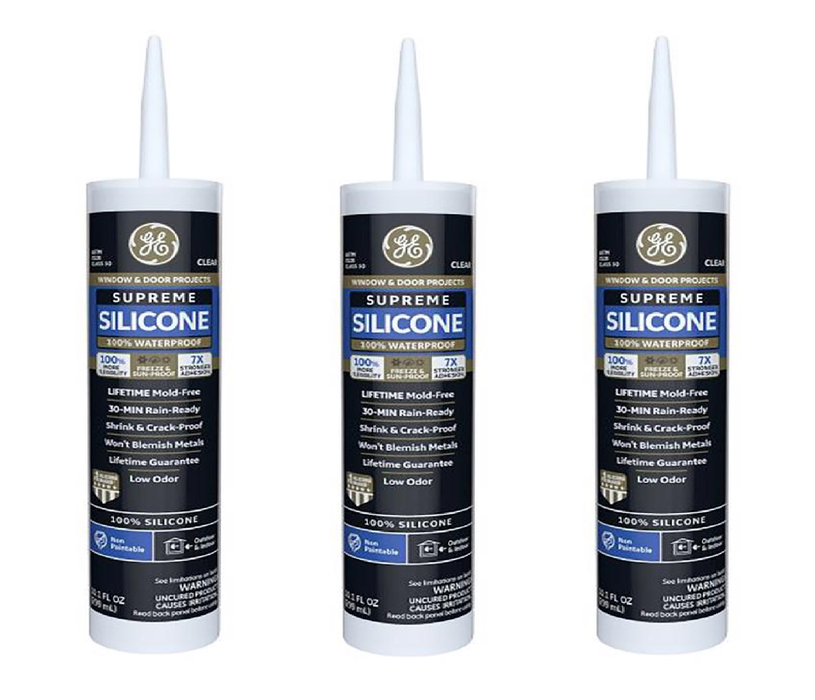 GE #2814816 Supreme Clear Silicone Window and Door Sealant 10.1 oz ~ 3-Pack