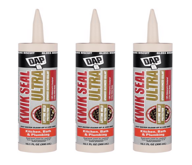 DAP Kwik Seal Ultra Biscuit Siliconized Acrylic Kitchen and Bath Sealant 10.1 oz ~ 3-Pack