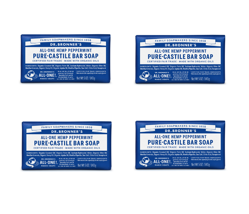 Dr. Bronner's Organic Peppermint Scent Pure-Castile Bar Soap 5 oz ~ 4-Pack