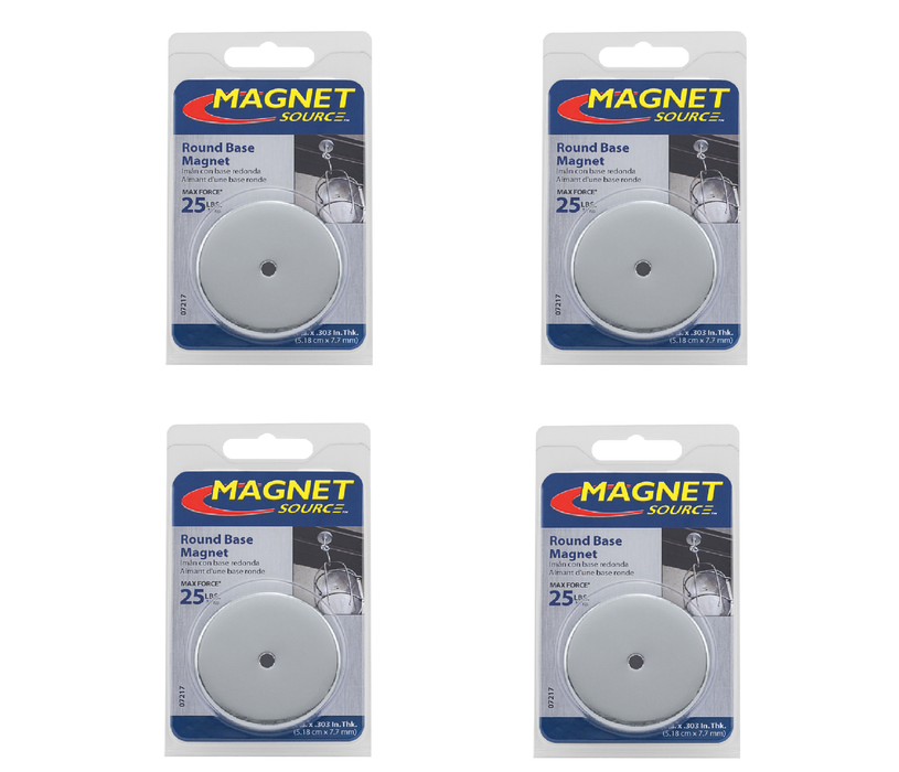 Magnet Source #07217 .303 in. L X 2.04 in. W Silver Round Base Magnet 25 lb. pull ~ 4-Pack