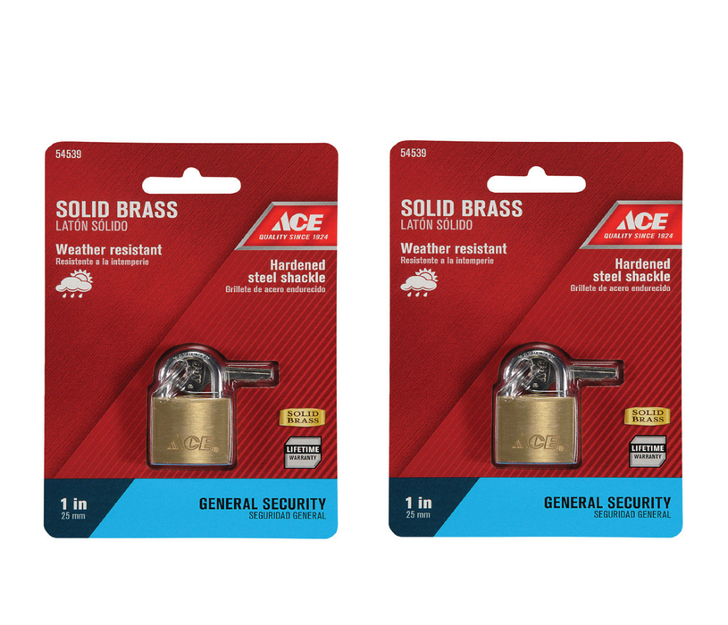 Ace #88/25 1 in. H X 1 in. W X 7/16 in. L Brass Single Locking Padlock ~ 2-Pack