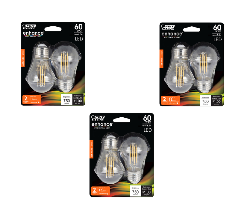 Feit #A1560927CAFL2RP A15 E26 (Medium) LED Bulb Soft White 60 Watt Equivalence 2 pk ~ 3-Pack ~ 6 Total