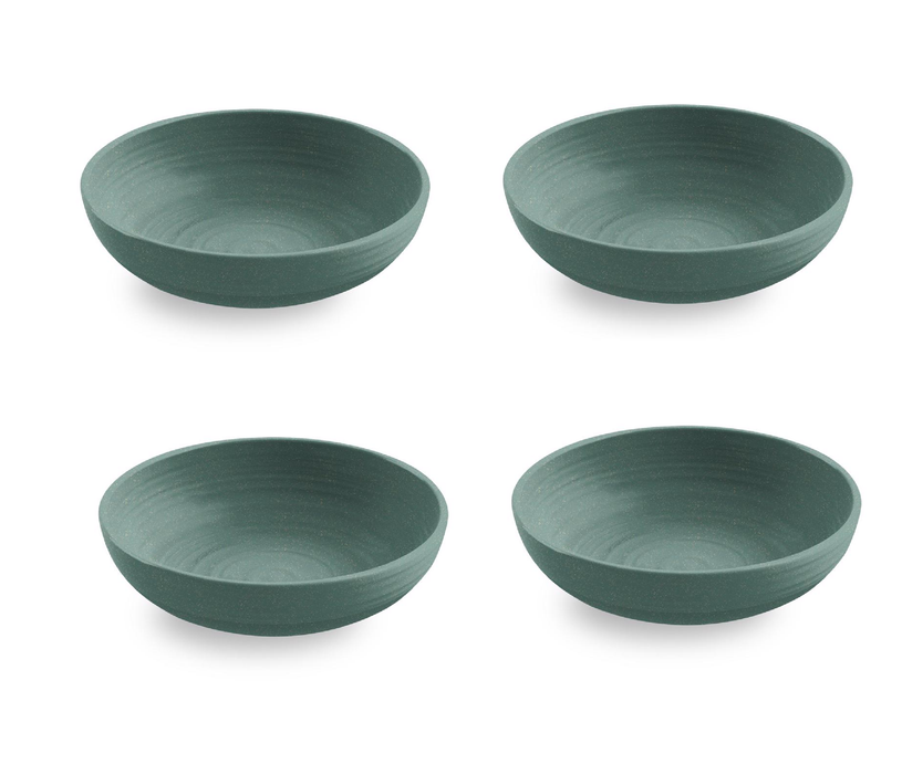 Tarhong Green Bamboo/Fiber Artisan Low Bowl ~ 4-Pack