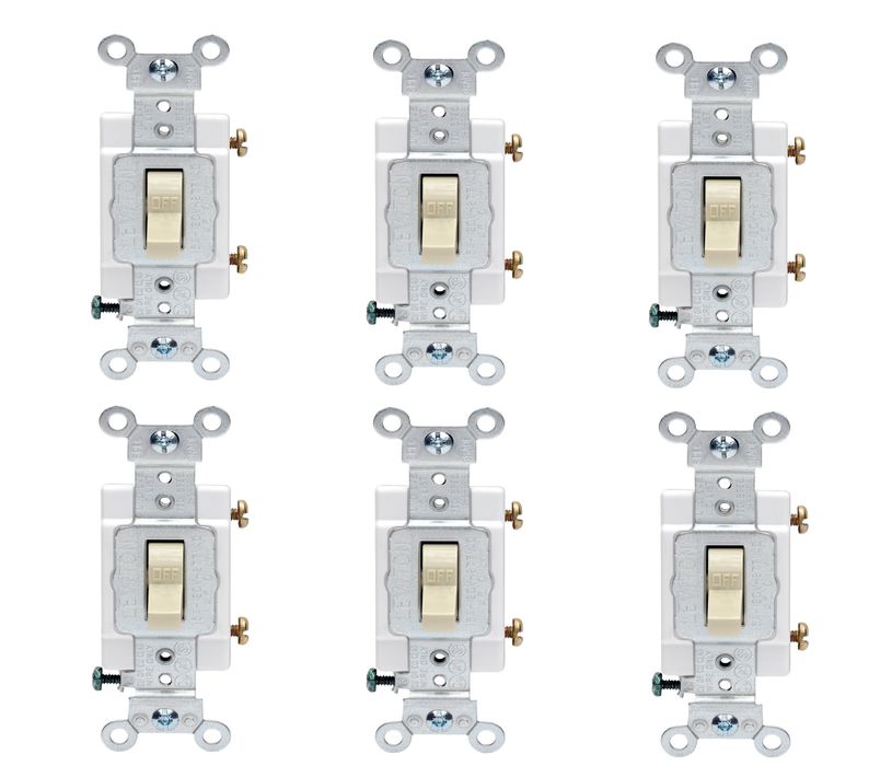 Leviton #CS115-2IS 15 amps Single Pole Toggle AC Quiet Switch Ivory ~ 6-Pack