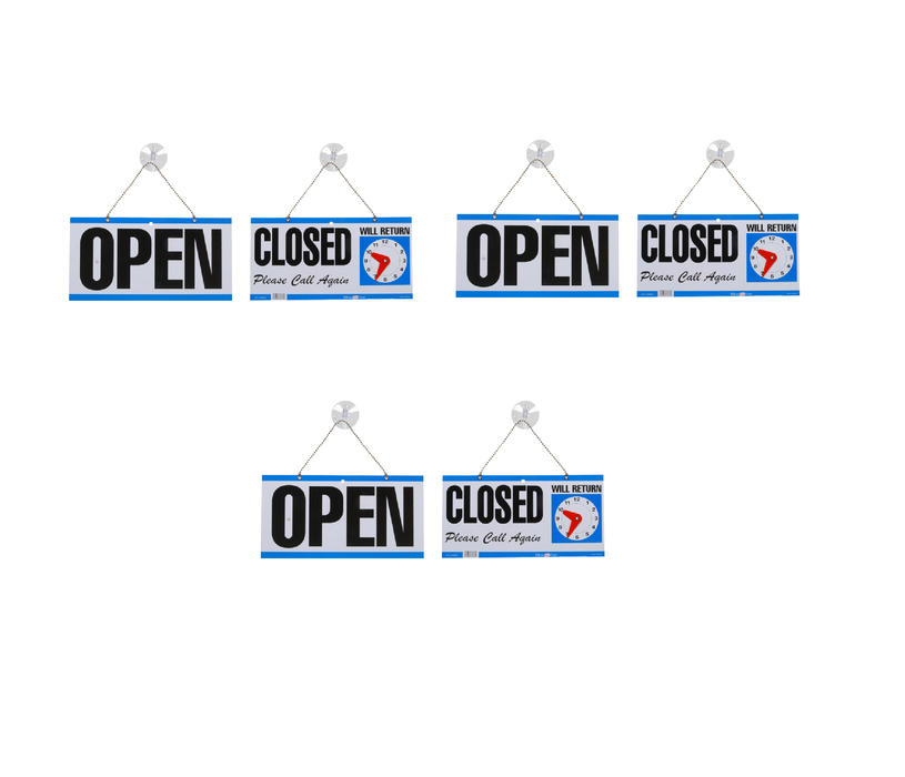 Hillman #848653 English White Open/Close Clock Sign 6 in. H X 12 in. W ~ 3-Pack