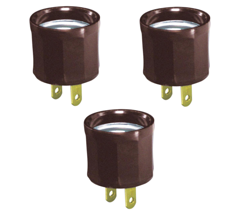 Leviton #00061-000 Plastic Medium Base Lampholder Adapter ~ 3-Pack