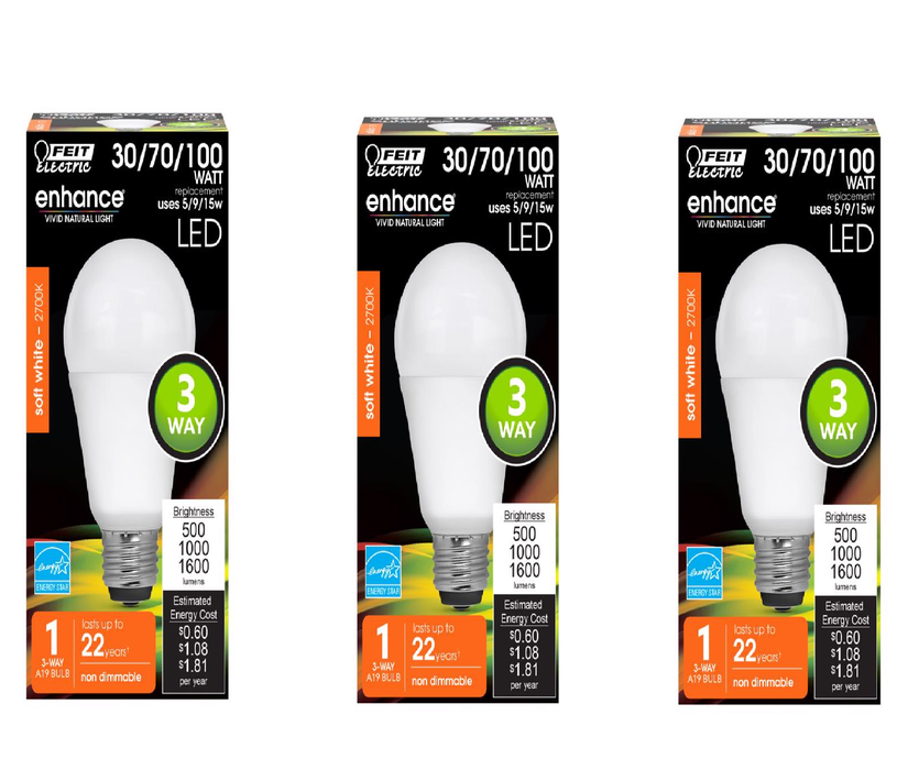 Feit #A30/100/927CA A21 E26 (Medium) LED Bulb Soft White 30/70/100 Watt Equivalence ~ 3-Pack ~ 12 Total